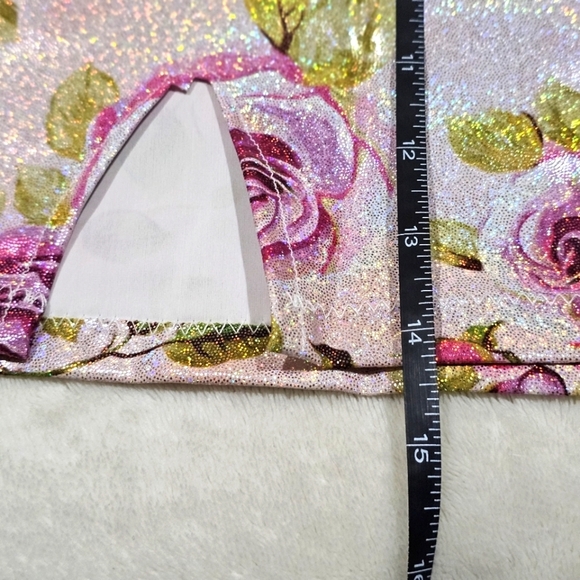 Treasure The Funk ✦ Pink Rose Mini Skirt ✦ Sparkly Bodycon High Waist Metallic M - Picture 11 of 15